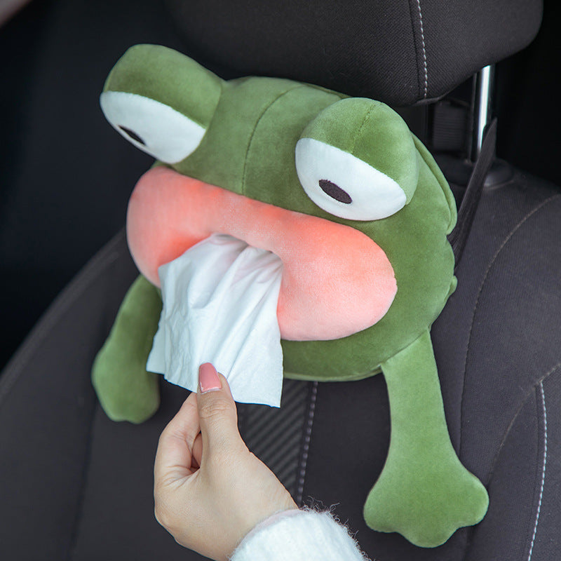 Car Multifunctional Armrest Box Tissue Box Cartoon Plush Cute Car Seat Back Hanging Tissue Box Car Supplies